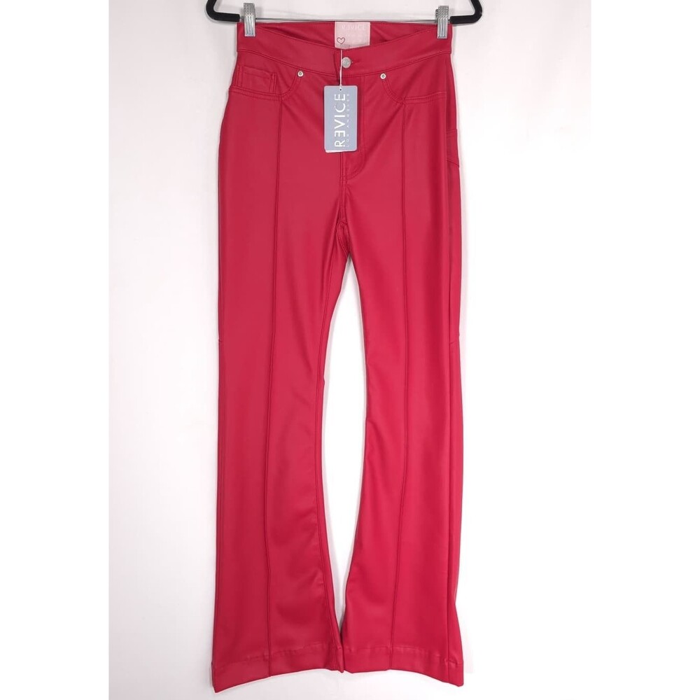 REVICE New Red Faux Leather Bootcut Flare Pants High Rise Women's 28 USA‎ Made
